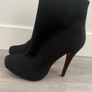 Christian Louboutin Black Suede Ankle Booties with Red Soles
